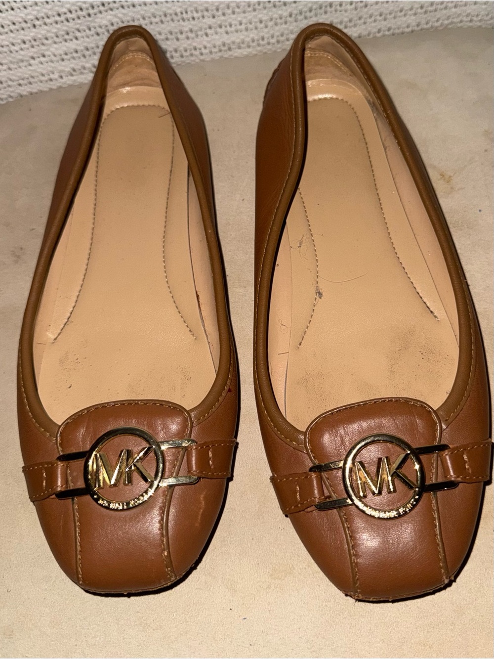 Michael Kors Tan Leather MK Logo Slip-On Flats